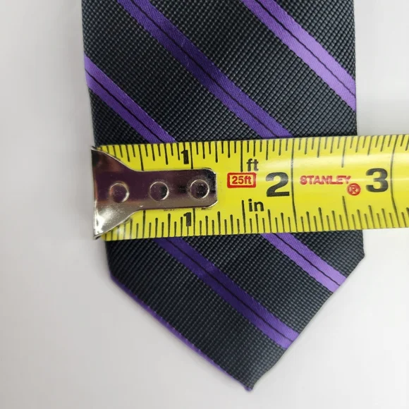 J.Ferrar Purple & Black Stripe Tie. - Picture 4 of 4